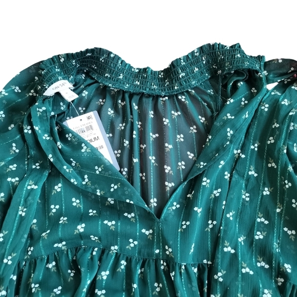On 34th Green Floral Long Sleeve Shiny Midi Dress Size M NWT - Picture 6 of 8